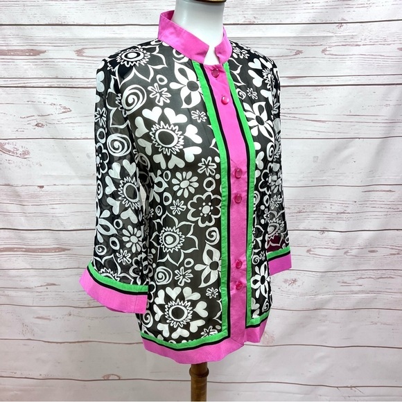 Bob Mackie Wearable Art Sheer Floral Kimono Blouse - Picture 4 of 7